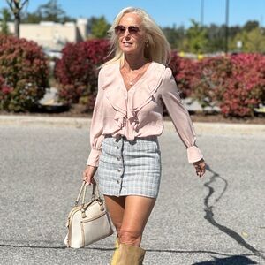 Dynamite Plaid Tweed Mini Skirt with Gold Buttons